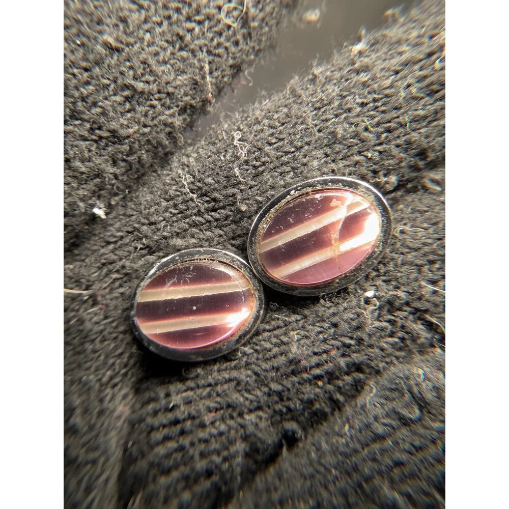 Vintage WEH Sterling Silver Cufflinks Rhodium Plated Pink Glass Stone Set AS IS